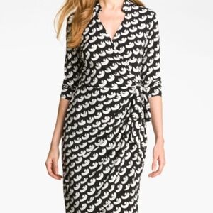Elegant Black and White Wrap Dress
